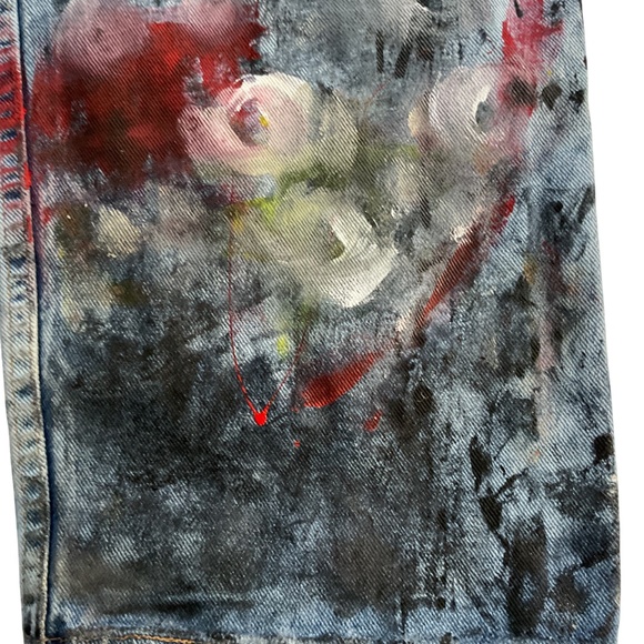 Hand Painted Vintage Jeans - Abstract Design - Picture 10 of 13